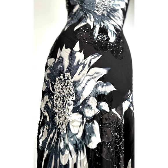 Cache Rare Vintage 90s Beaded Floral Print Silk Dress - Picture 6 of 11